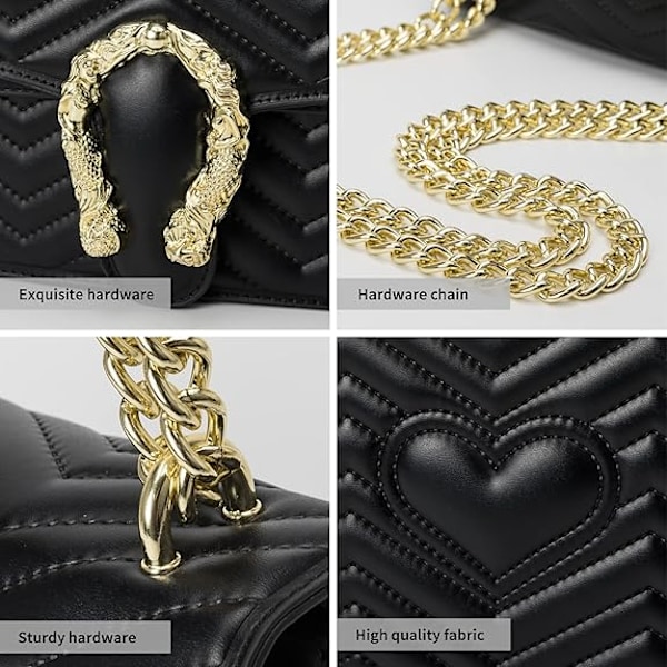Fashion Metallkedja Liten Axelremsväska Crossbody Väskor för Kvinnor Handväska Plånböcker Veganskt Läder Kopplingar