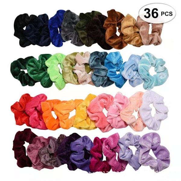 36 stk. fløjls scrunchies, hårbånd, pandebånd, flerfarvede pandebånd