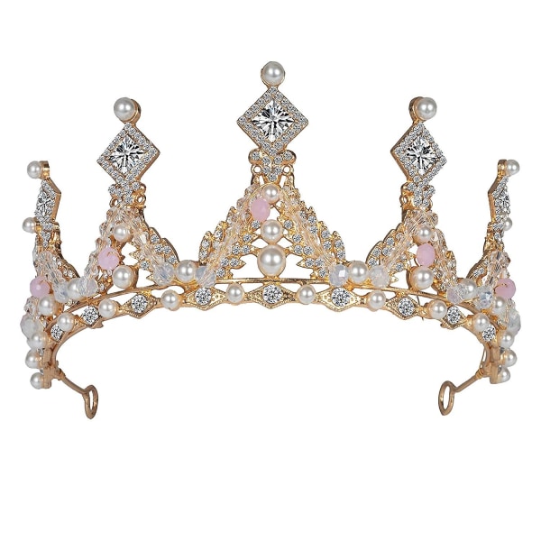 Kristalliprinsessakruunu tytöille, kultaiset lasten syntymäpäivätiarat tekojalokivipäähineillä asusteet tytöille hääjuhlapukujuhliin