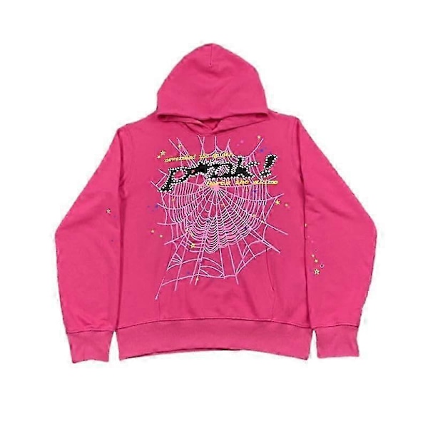 Hettegenser med edderkoppnettgrafikk, bomullsgenser for menn og kvinner XL Black Pink