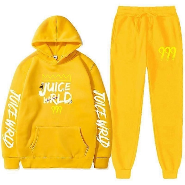Ny Juice World Hoodie Träningsoverall Sweatshirt + Joggingbyxor Juice Wrld Juice Wrld Juice Wrld Trap Rap Regnbåge Tomografi Juice Wrld yellow L