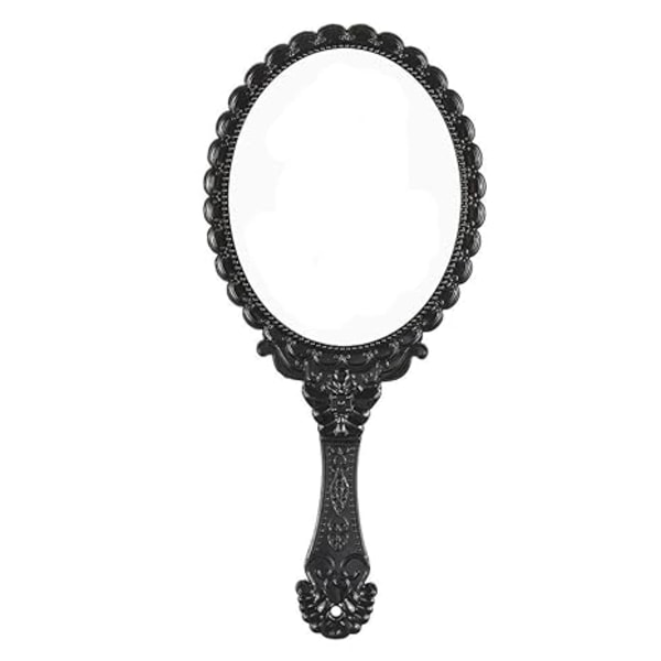 Handspegel Vintage Handspegel med Handtag Sminkspegel Resespeglar (Svart, Oval)