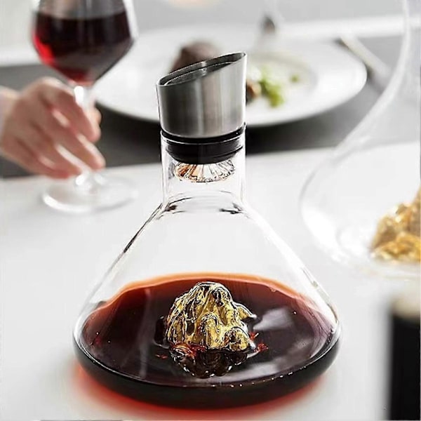 Glas Vinkaraffel med Belufter Rustfrit Stål Filtrering 12-Kanals 1600ml Kapacitet Håndlavet Rødvin
