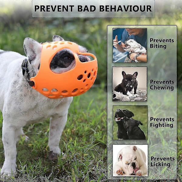 Hundmunstycke för korta nosar, Mjukt Silikon Andningsbart Bulldoggmunstycke för Biting, Tuggande, Slickande, Perfekt för Plattnosade Hundar Orange L