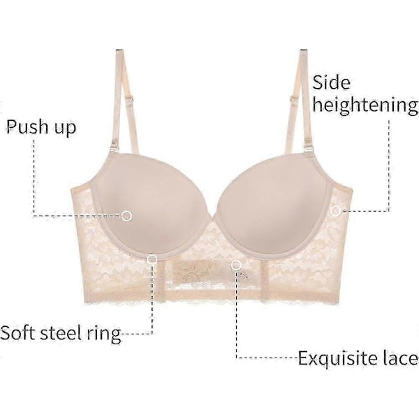 Lågskuren BH för Dam Push Up Djup V Rygglös BH Spets Bygel Konvertibel BH 36DD