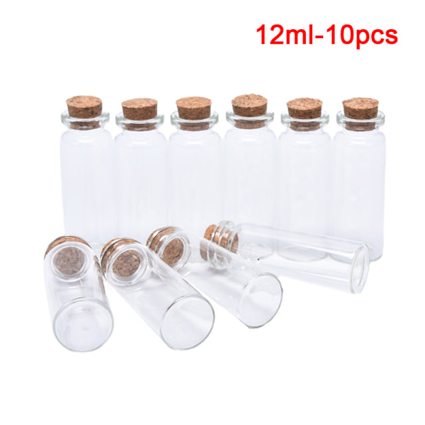 10 kpl Minilasipulloja, joissa läpinäkyvä korkkipullo 12ml-10pcs