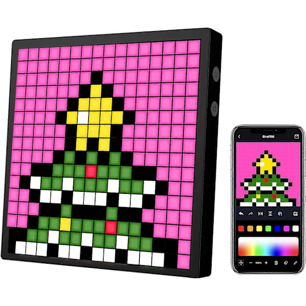 LED Pixel Display, 16x16 Programmerbar Pixel Art Display med APP-kontroll, Kreativa Animationer, Rolig Text och Digital Klocka, Speltillbehör för Skrivbord