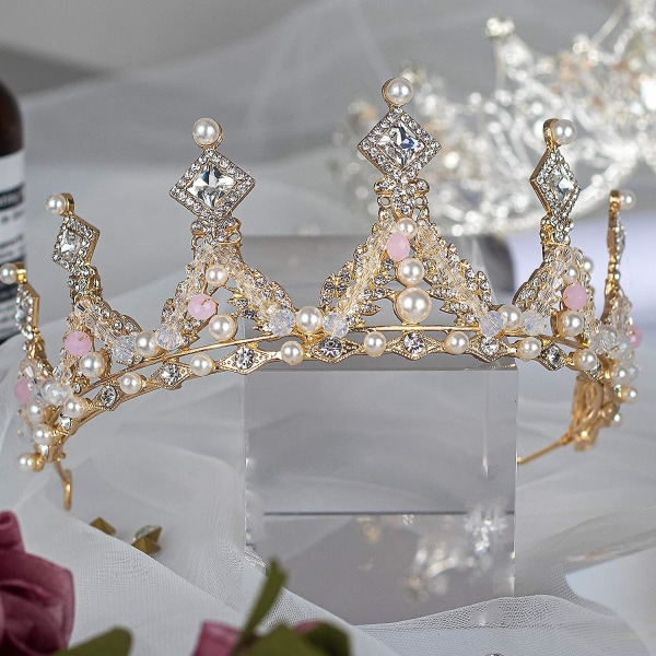 Krystalprinsessekrone til piger,guld børnefødselsdags diadem med rhinestone hovedbeklædning Tilbehør til piger Bryllupsbal kostumefest
