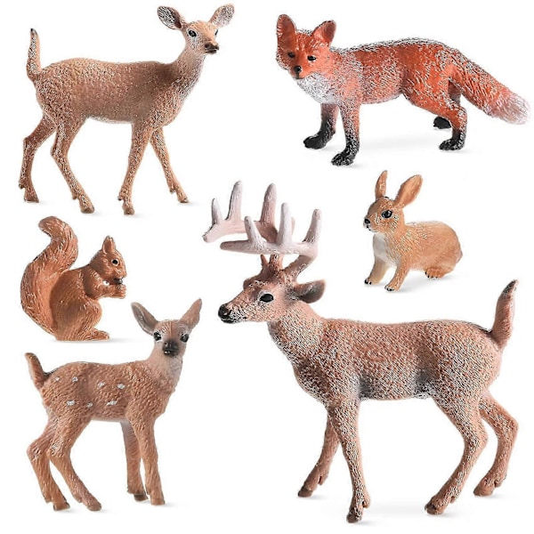6 Stykker Skovdyrfigurer Væsen Figurer Egern Hjorte Kanin Familie Figurer Miniatur