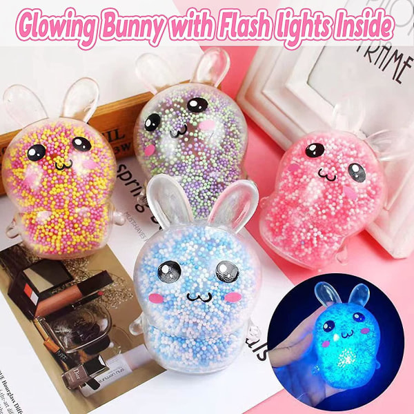 12 Flash Light Easter Bunny Squishy Basket Stuffers Squeeze Bunny Toy for Kids