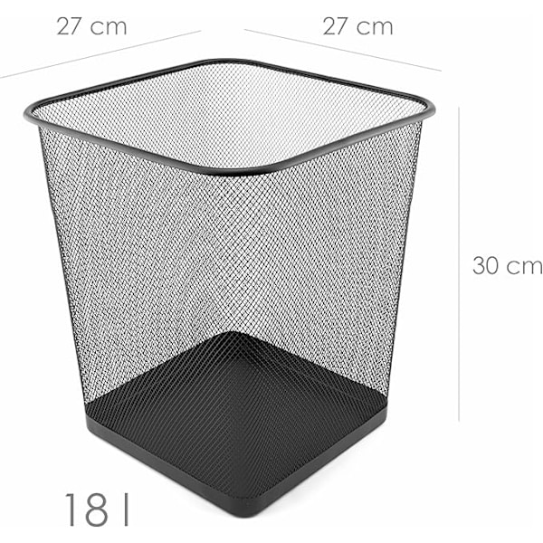 Skrivebordsaffaldsspand 18L - Mesh Metal Gitter Papirkurv, Kontor, Soveværelse Affaldsspand, Metal Affaldsspand - Sort