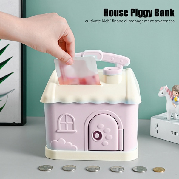 JFJC House Piggy Bank Pink Cartoon House Design Utvikle sparevaner Slitesterk plast Barn Piggy Bank for Kids Bill Coin