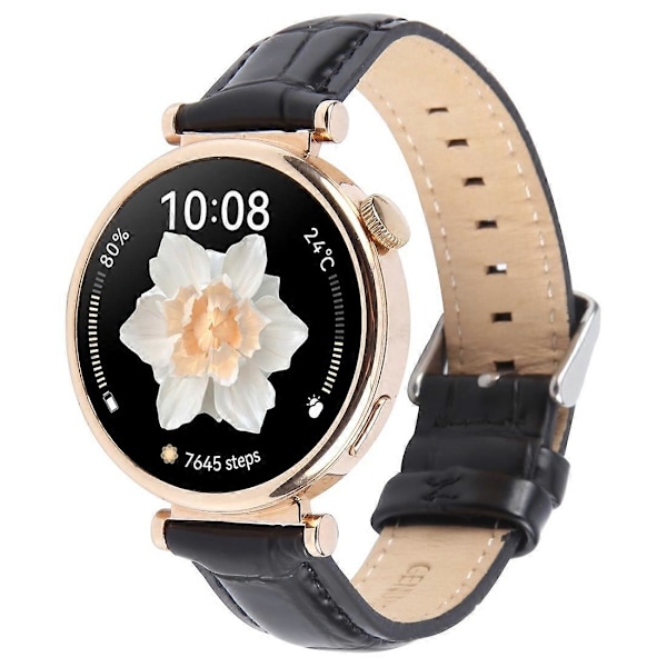 Til Garmin Lily 2 Active/Lily 2 håndledsrem 14 mm Toplag Ko Læder Urrem Black Bamboo Grain