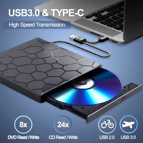 Monitoiminen ulkoinen optinen asema DVD-kirjoitin 7 in 1 USB3.0TYPE voidaan liittää ulkoiseen U-levyyn ja sitä voidaan laajentaa kortin avulla
