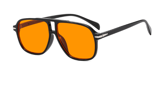 Solbriller med dobbel bro, nye retro solbriller Bright black orange slices