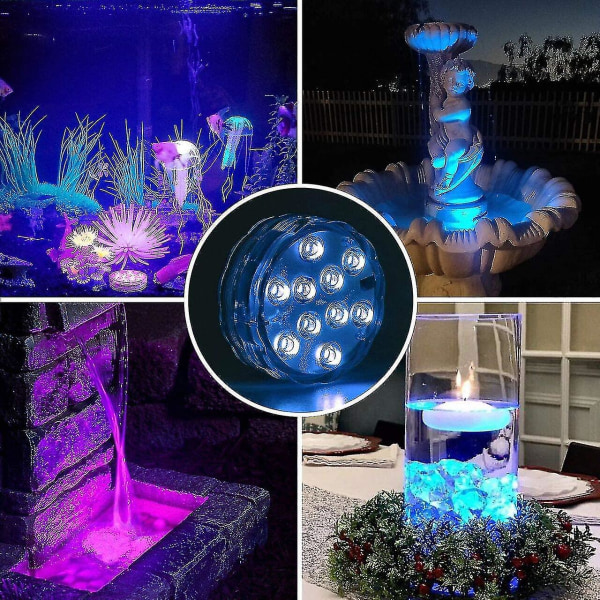 Dykbare LED-lys, 4 pakker vandtætte undervandslys med fjernbetjening, boblebadslys, festindretning