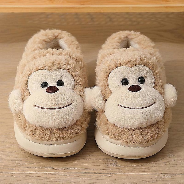 Damesko Herresko Pigesko Pels Anti-skrid Varme Hjemmesko Moderigtig Dejlig Abe Matchende Bomuldshjemmesko Efterår Vinter Plys Hjemmesko Light brown 40-41
