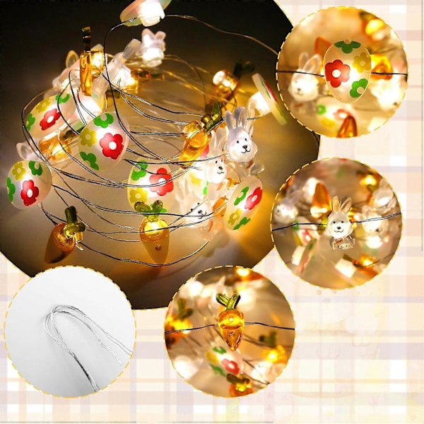 3m 30 LED Påsk Ljusslinga - Kanin, Morot & Äggdekorationer med 2 Lägen, Varmvitt Ljus för Fester, Bröllop & Inomhus/Utomhus Påskdekor
