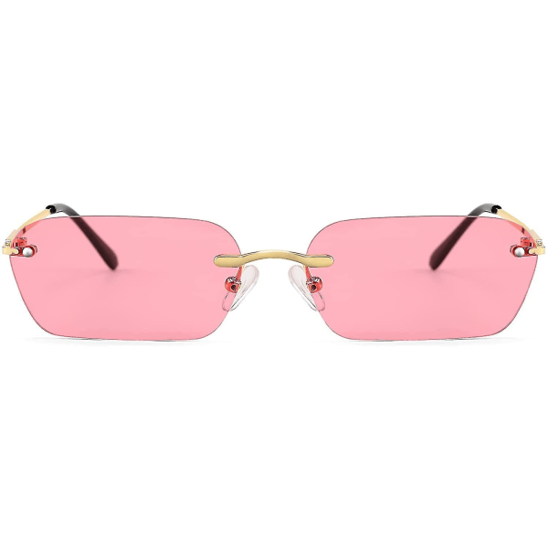 Retro små smala båglösa solglasögon Clear Eyewear Vintage rektangulära solglasögon för kvinnor män B2643 Pink