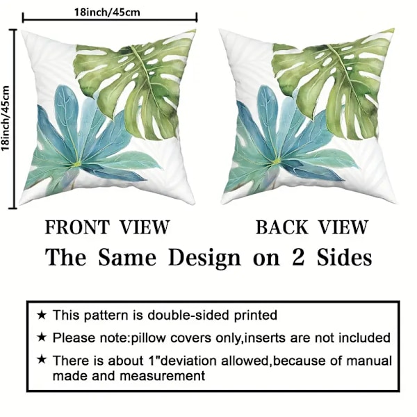 Vattentåliga Tropiska Monstera Kuddfodral 45x45 cm - Set om 2, Lättskött Blixtlås Botanisk Dekor för Inomhus/Utomhus