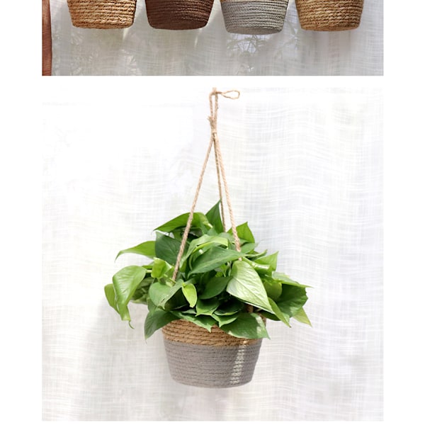 Jute Tau Hengeplanter - Sammenleggbar Sjøgress Makrame Kurv