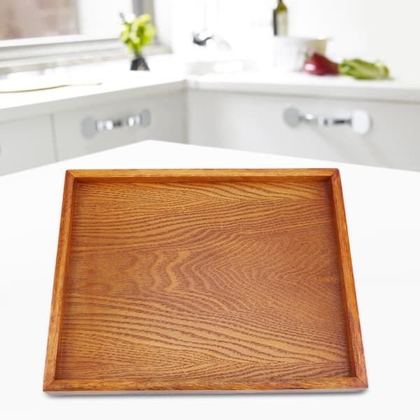 Rektangulär Träbricka Tebricka Serveringsbord Tallrik Snacks Matförvaringsfat för Hotell Hem (30*24cm)