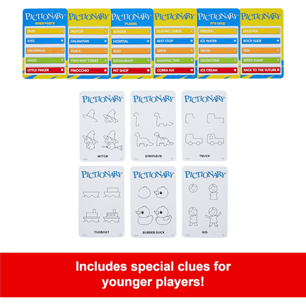 Mattel Games Pictionary Brädspel & Ritspel för Barn, Vuxna, Familjer & Fester, Unik Allomfattande Kategori för 2 Lag