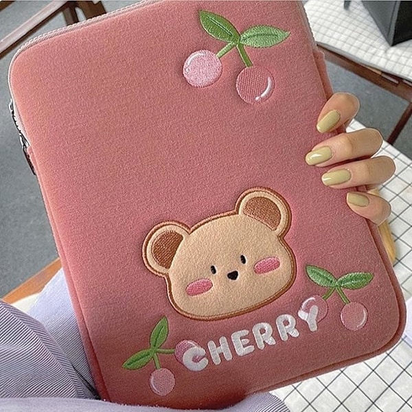 Söt Tecknad Körsbärs Björn Rosa Tjej Laptop Skyddsfodral 11/13 tums Pad Fodral Väska 11 tum Rosa