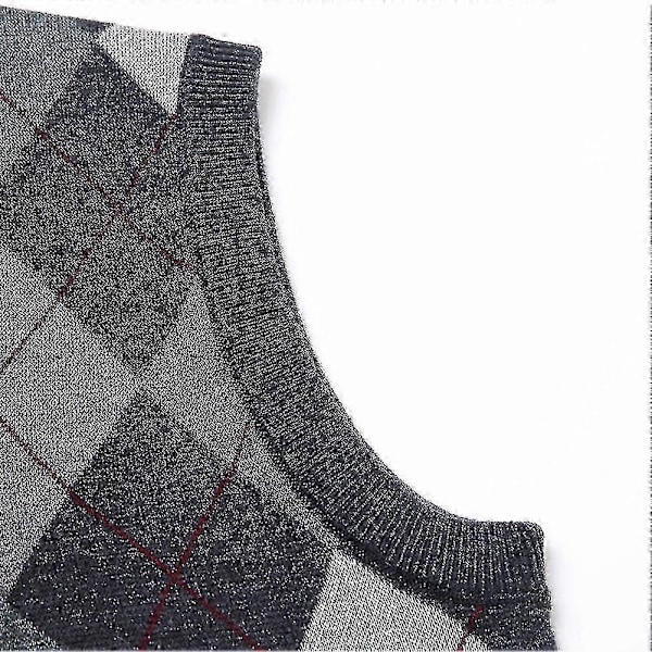 Yynuda Herre Cashmere Pullover Ullblanding Ermeløs Strikket V-halsgenser L Dark Grey