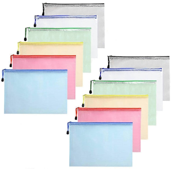 A5 Dokumentficka med Dragkedja, Mesh-mappar (12-pack)