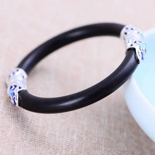Vintage Armband 925 Sterling Silver Armband Smycken Ebenholts Cloisonne Dam Clip Armband, Armband