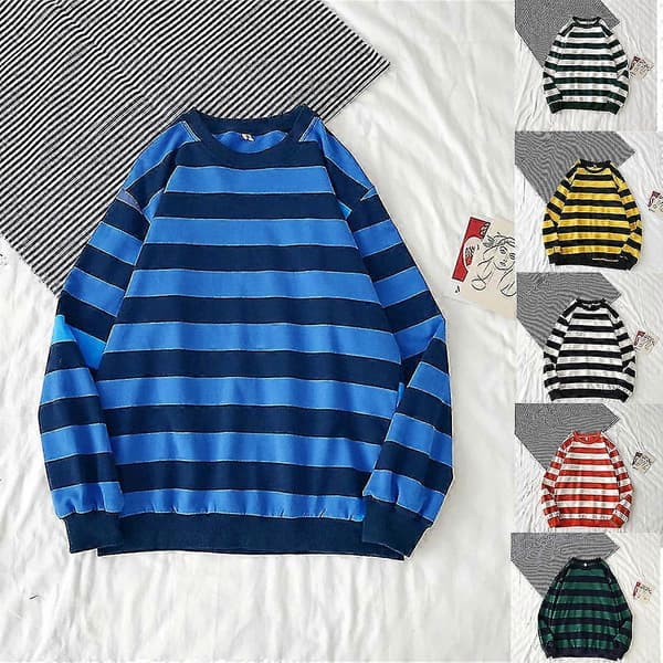 Stribet Trykt Sweater Dame Mode Rund Hals Løs Casual Strik Pullover Sweater White xl