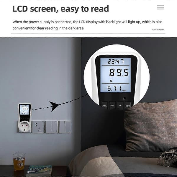 Strømforbruksmåler Energiforbruk Wattmeter Plug-in Stikkontakt Strøm Kilowatt Wattmåler TH Plug