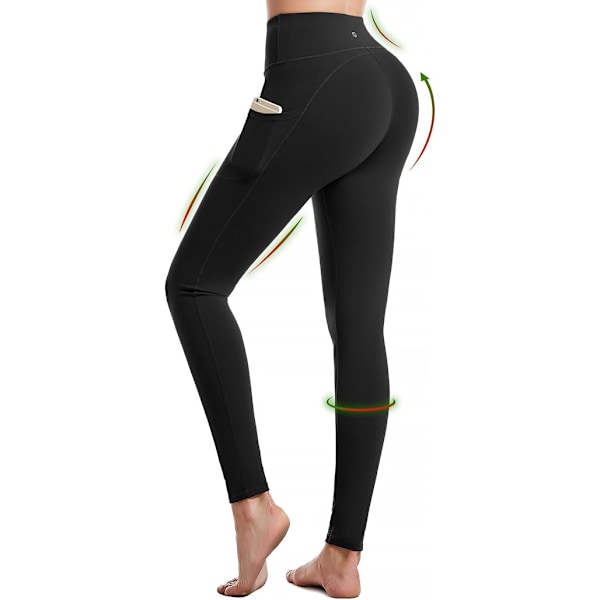 Sports tights til kvinder, tights med høj talje, yogabukser, push up, elastiske, uigennemsigtige løbetights med lommer til pilates, løb, fitness, træning