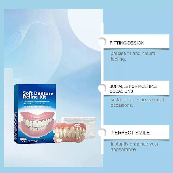 Perfekt Passform Protes Silikon Reline Kit Mjuk Protes Reline För Män Och Kvinnor 2 sets