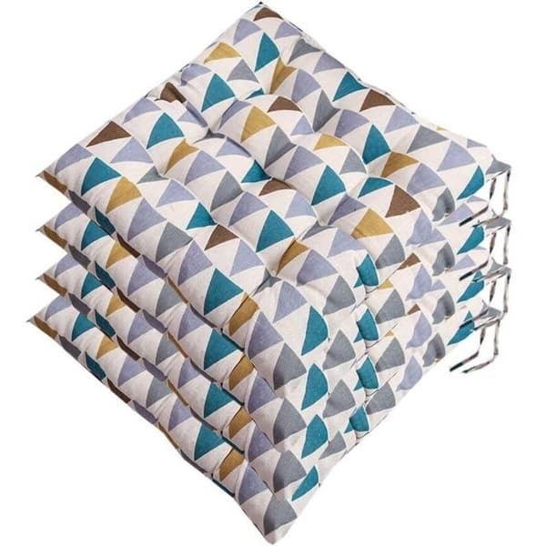 Sett med 4 stolputer 40x40cm – Polyester/bomullsfylt pute – Kan vaskes opp til 30°C – Festebånd inkludert