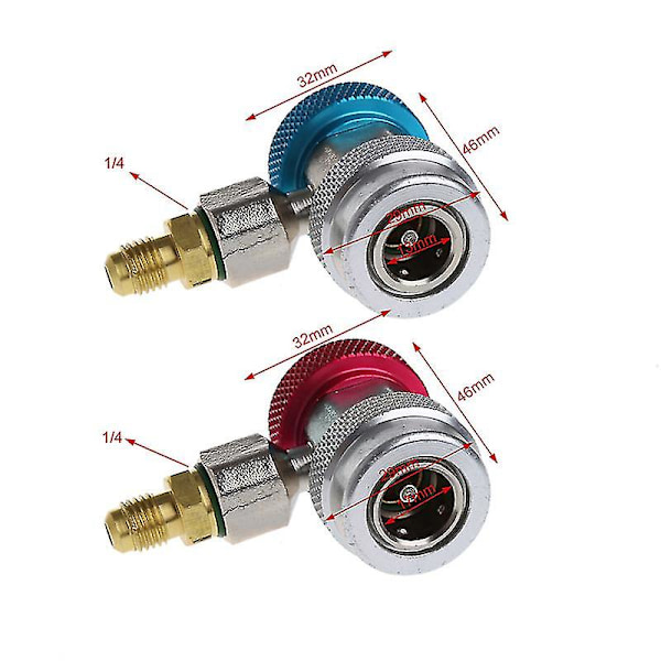 2st Bil Auto Freon R134a Snabbkopplingar Adaptrar Luftkonditionering Köldmedium Justerbar A/c Manifo