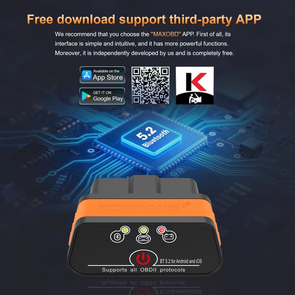 Elm327 V1.5 Bluetooth 5.0 OBD2 Scanner - Diagnostisk værktøj til Android/iOS (Orange)