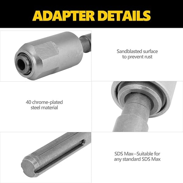 Chuck-adapter, slitesterk SDS Max til SDS Plus-adapter, Chuck Drill Converter Shank for roterende rivningshammere