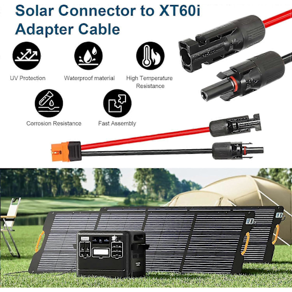 Solar til XT60i Kabel 12AWG 20FT Solcellepanel til XT60i Adapterkontakt XT60i-F Skjøteledning for Bærbar Kraftstasjon Solcellegenerator