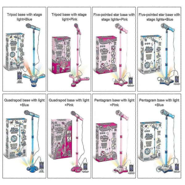 Mikrofonstativ til børn med lys og MP3 til sang og optræden Pink Quadrapod base with light
