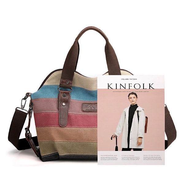 Canvas vardaglig retro mode konstskola axelremsväska crossbody stor kapacitet damväska kontrastfärgsömnadsväska