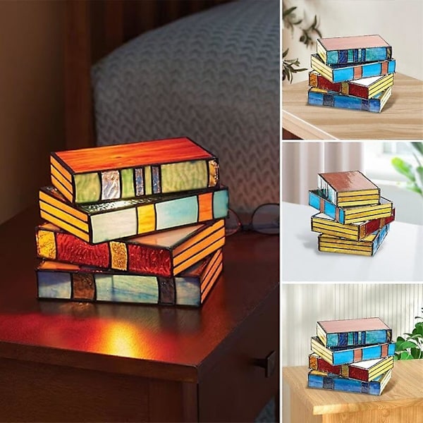 Fargerik stablet bøker retro lampe nattbordslampe dekorasjon