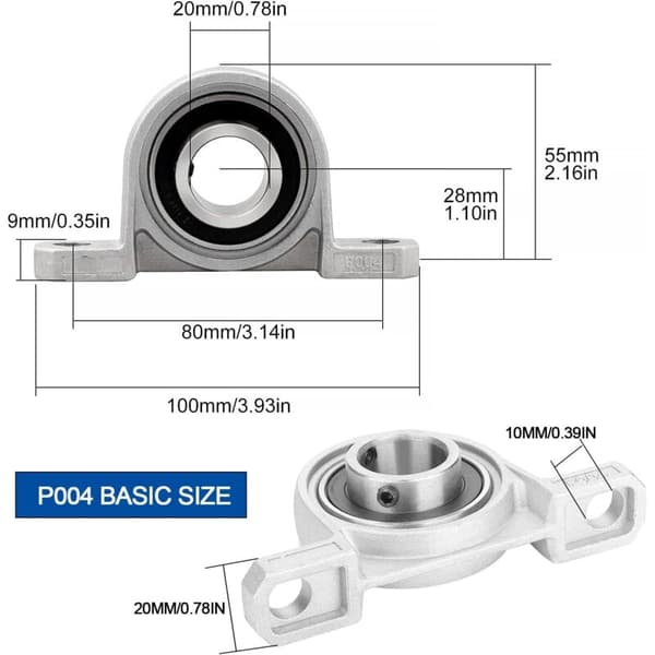 Sett med 4 20 mm kulelager – sinklegering – enkel installasjon med settskruer – for industriell automatisering