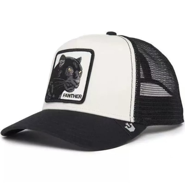 Broderet Mesh Hat med Dyreprint - Snapback - Sort & Hvid Leopard