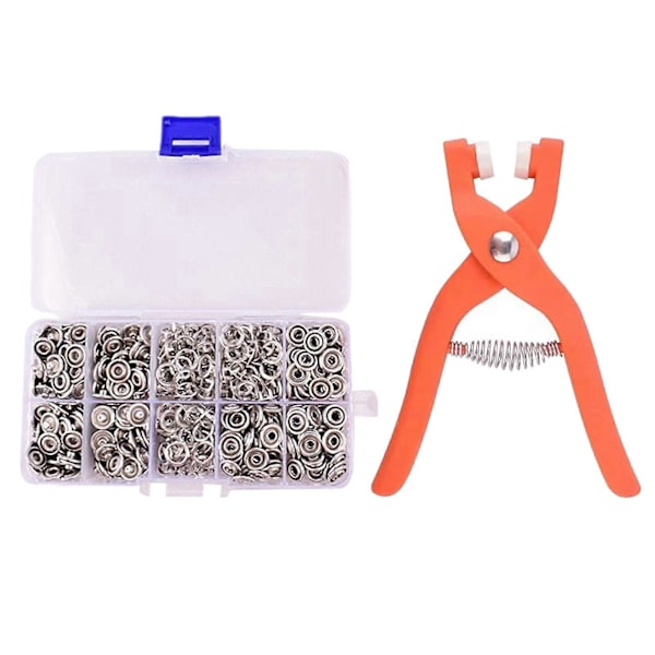Metall Tryckknappar med Fästtång Verktygssats Ergonomisk Design Lätt att Använda Sömnadsfria Tygknappar Klädknappar 150pcs