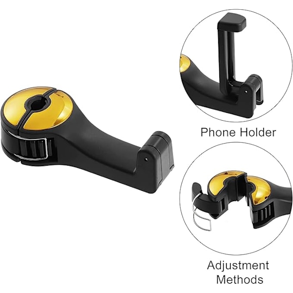 2-in-1 auton niskatuen piilotettu koukku, auton takaistuimen koukku, niskatukikiinnike auton koukku, auton niskatuen koukku puhelinpidikkeellä (sininen)