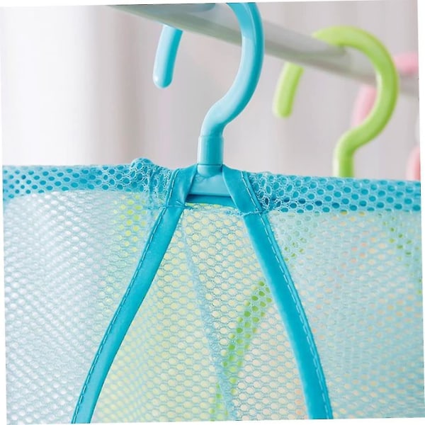 Hængende nettaske til opbevaring, multifunktionel ensfarvet vaskepindspose med krog, tøjklemmepose Mesh-opbevaringspose til badeværelset, blå 1 stk.
