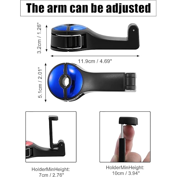 2-in-1 auton niskatuen piilotettu koukku, auton takaistuimen koukku, niskatukikiinnike auton koukku, auton niskatuen koukku puhelinpidikkeellä (sininen)