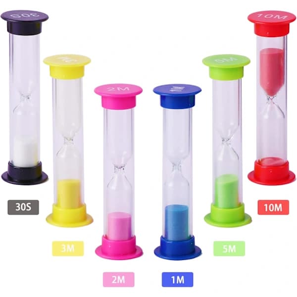 Timeglas, 6 farvede timeglas, 30 sekunder/1 minut/2 minutter/3 minutter/5 minutter/10 minutters timeglas